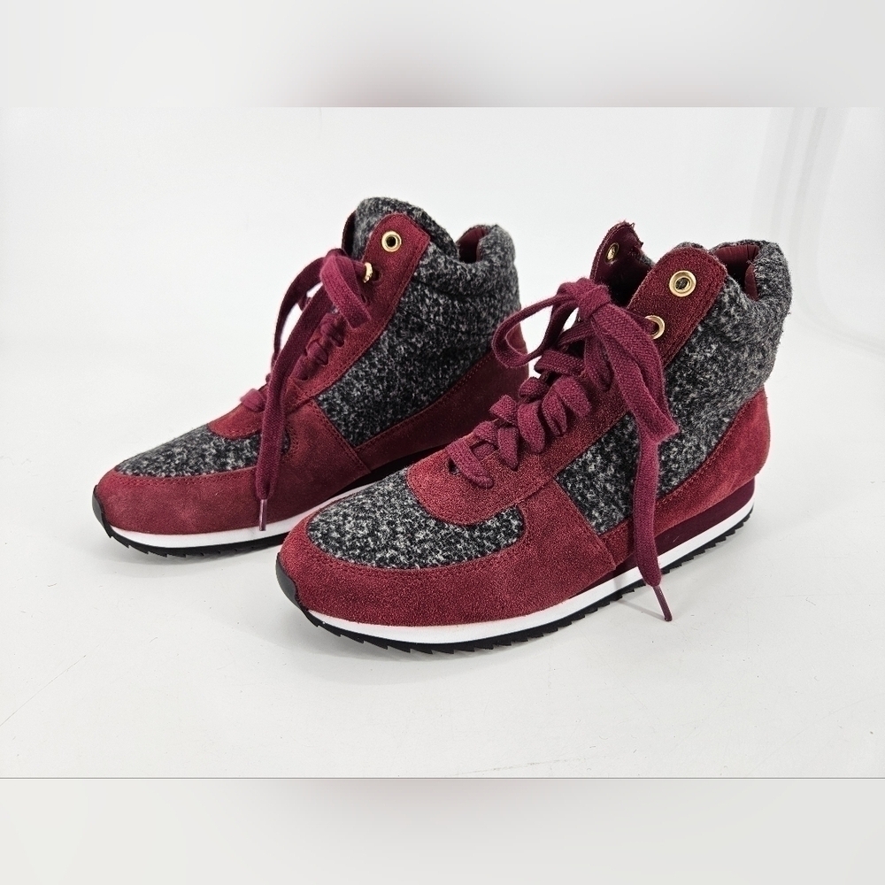 NEW Isaac Mizrahi Bessie *READ*Burgundy & Gray Tweed Low Wedge Sneaker sz 7.5 M